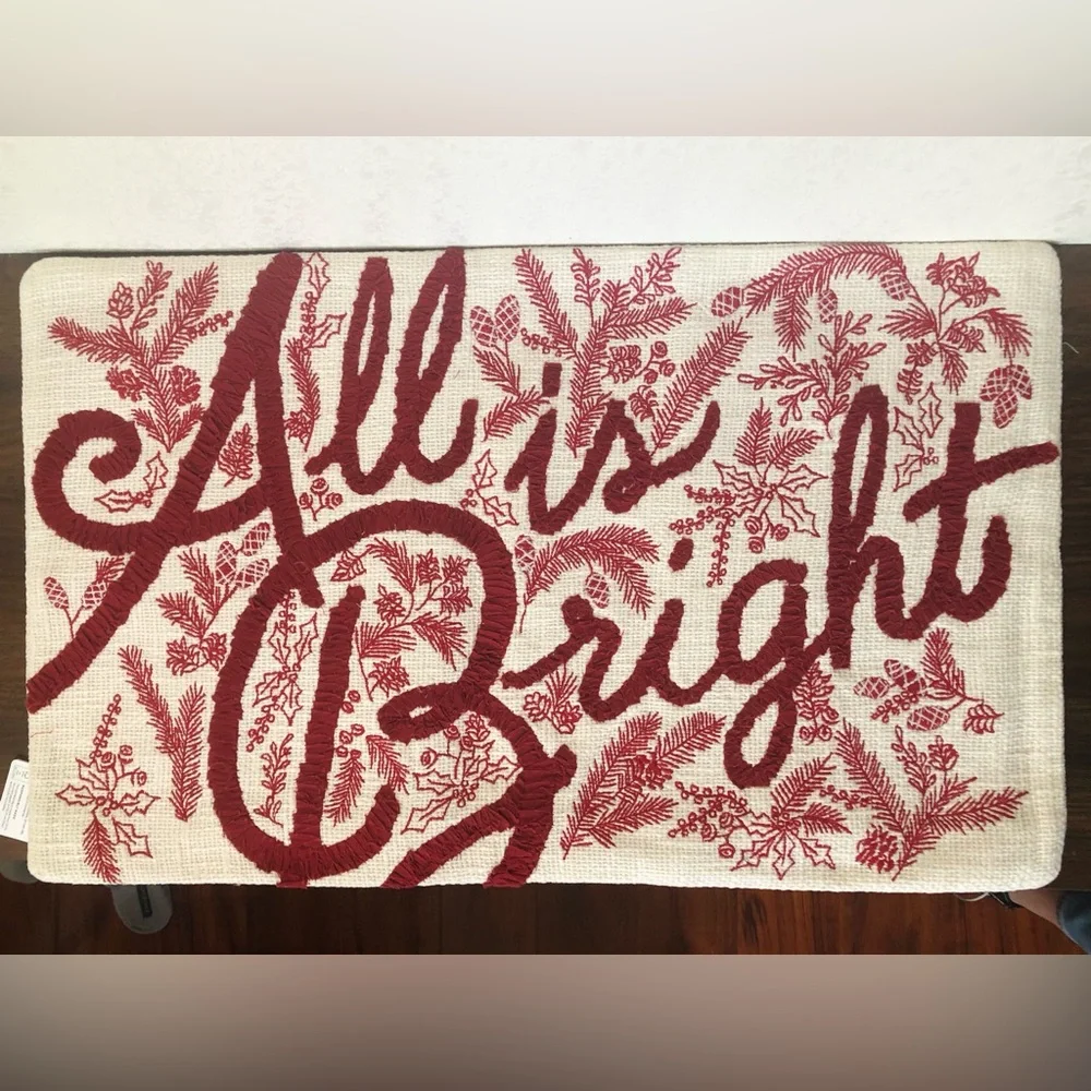 Pottery Barn All is Bright Embroidered Lumbar Throw Pillow Cover